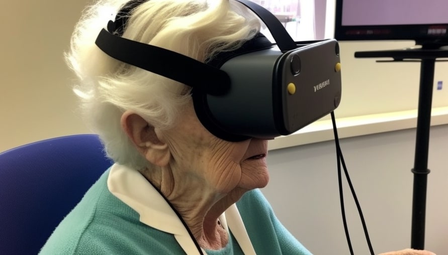 old woman using virtual reality