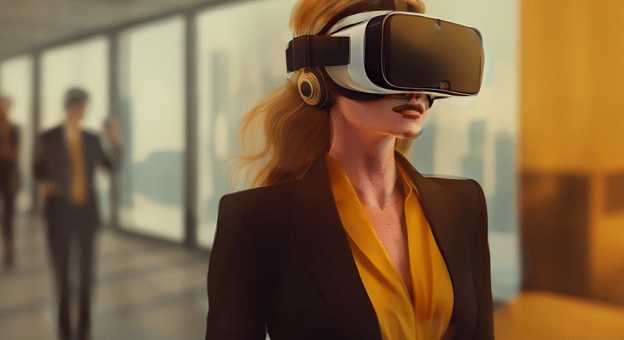 Women wearing VR in office