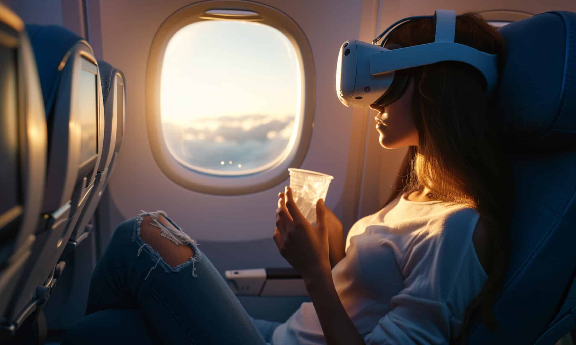 VR headset on plane