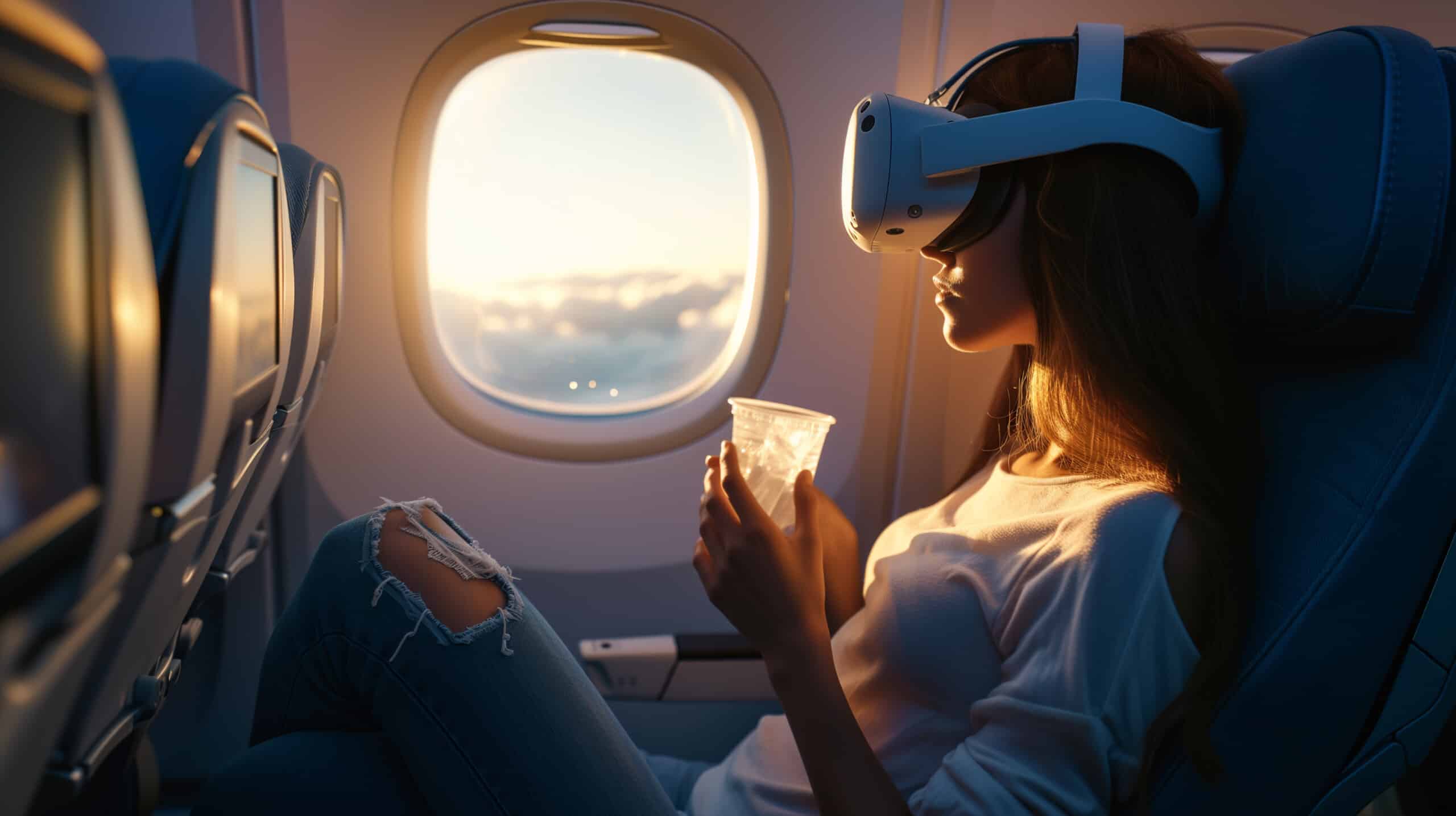 VR headset on plane